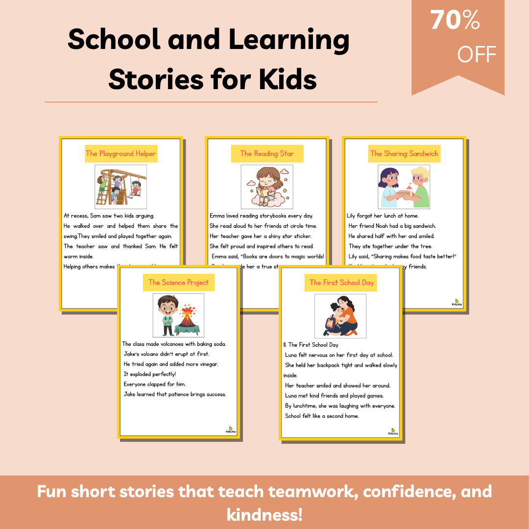 School and Learning Stories for Kids | 10 Inspiring Short Stories About Teamwork, Confidence & Creativity | Printable Storybook for Ages 3–8