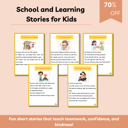 School and Learning Stories for Kids | 10 Inspiring Short Stories About Teamwork, Confidence & Creativity | Printable Storybook for Ages 3–8