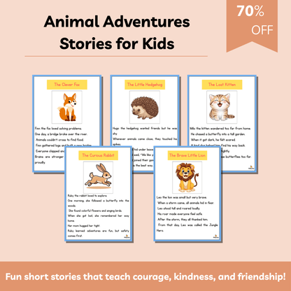 Animal Adventures: Stories for Kids | 10 Heartwarming Short Stories About Kindness, Courage & Friendship | Printable Storybook for Ages 3–8